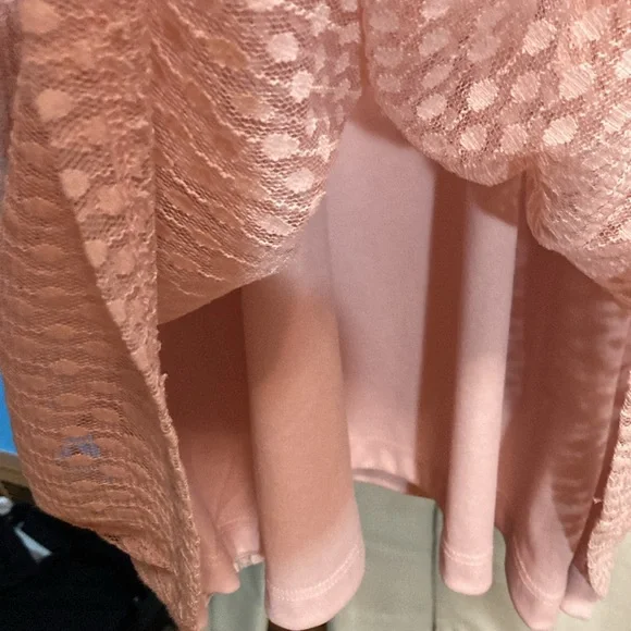 Nina Leonard Pink Sheer Mock Neck Dress Large Wedding Guest - Picture 5 of 8